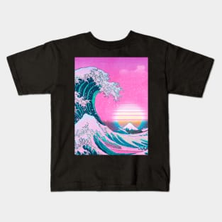 Vaporwave Great Wave Off Kanagawa Aesthetic Sunset Kids T-Shirt
